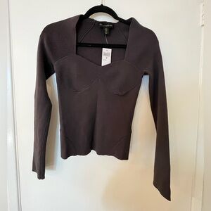 NWT House of Harlow 1960 Charcoal Gray Long Sleeve Knit Blouse